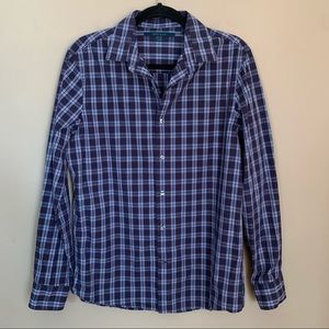 Perry Ellis Navy Blue Plaid Button Down Slim Fit Shirt